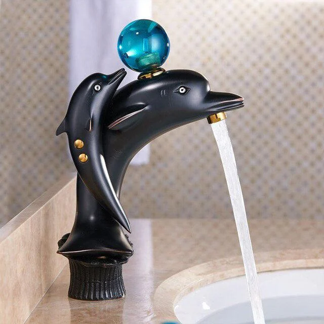 Dolphin Crane Basin Tap Bathroom Sink Hot and Cold Mixer Tap -Bathlova