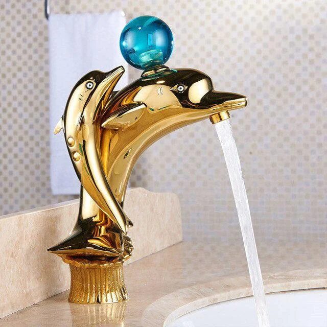 Dolphin Crane Basin Tap Bathroom Sink Hot and Cold Mixer Tap -Bathlova