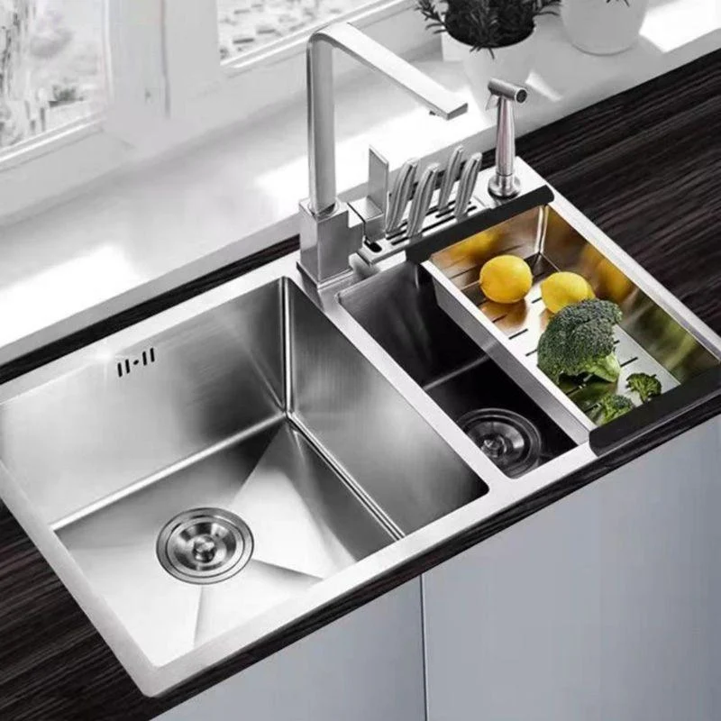 Double Basin Kitchen Sink Contemporary with Drain Assembly Sink -Bathlova