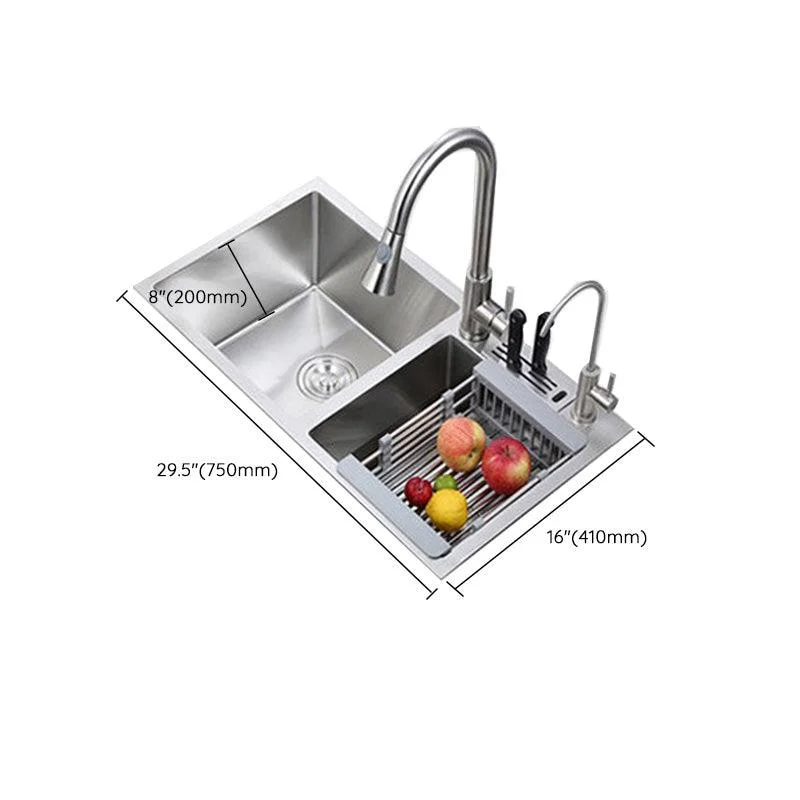 Double Basin Kitchen Sink Contemporary with Drain Assembly Sink -Bathlova