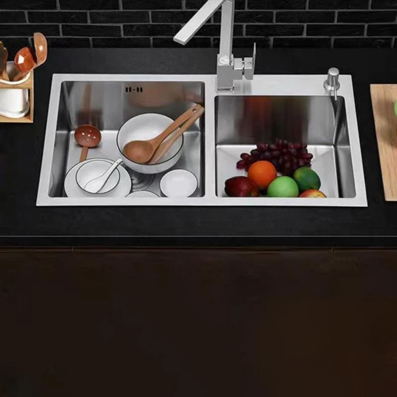 Double Basin Kitchen Sink Contemporary with Drain Assembly Sink -Bathlova