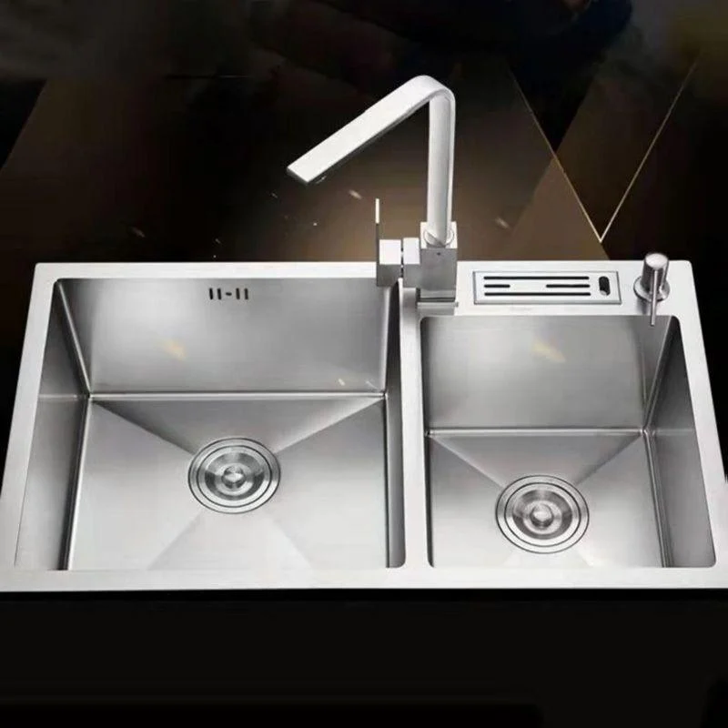 Double Basin Kitchen Sink Contemporary with Drain Assembly Sink -Bathlova