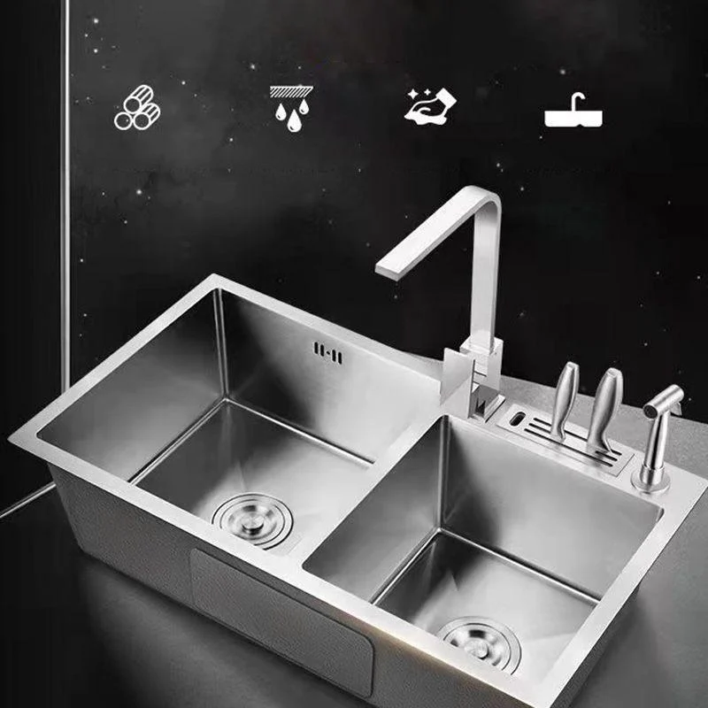 Double Basin Kitchen Sink Contemporary with Drain Assembly Sink -Bathlova