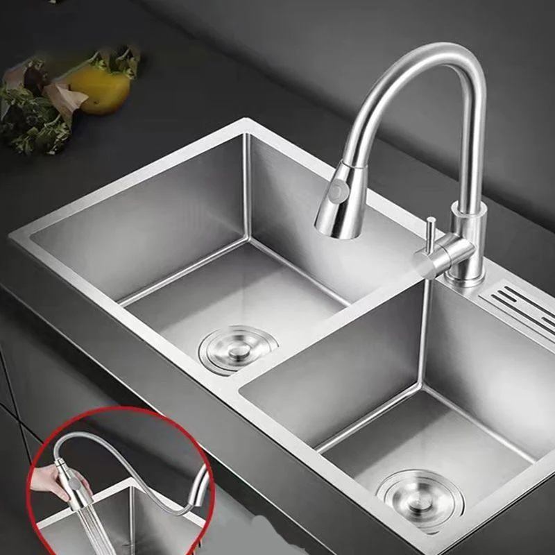 Double Basin Kitchen Sink Contemporary with Drain Assembly Sink -Bathlova