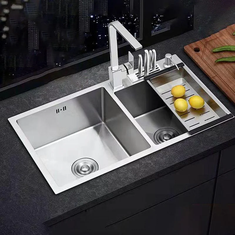 Double Basin Kitchen Sink Contemporary with Drain Assembly Sink -Bathlova