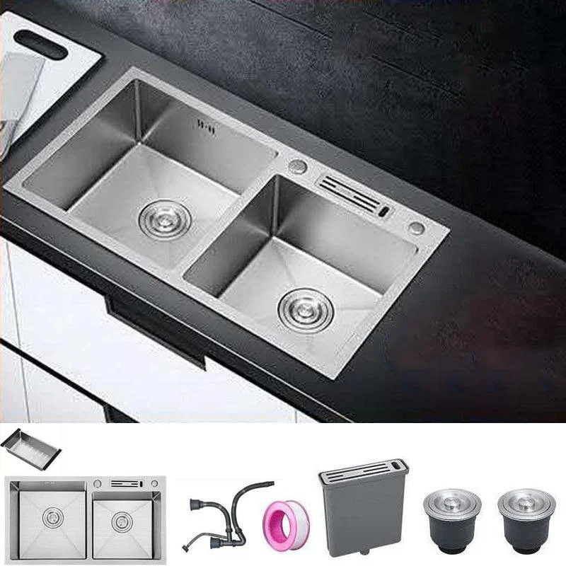 Double Basin Kitchen Sink Contemporary with Drain Assembly Sink -Bathlova