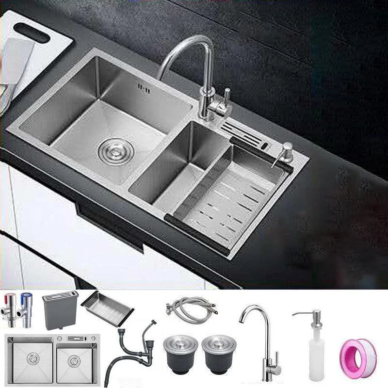 Double Basin Kitchen Sink Contemporary with Drain Assembly Sink -Bathlova