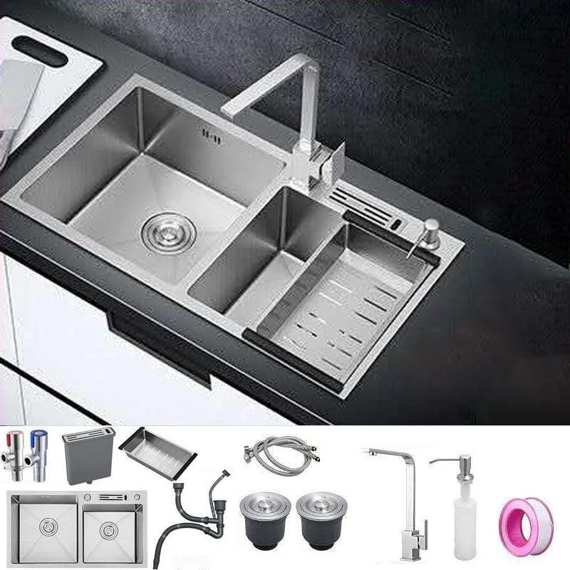 Double Basin Kitchen Sink Contemporary with Drain Assembly Sink -Bathlova