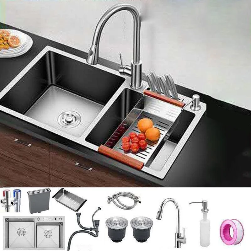 Double Basin Kitchen Sink Contemporary with Drain Assembly Sink -Bathlova