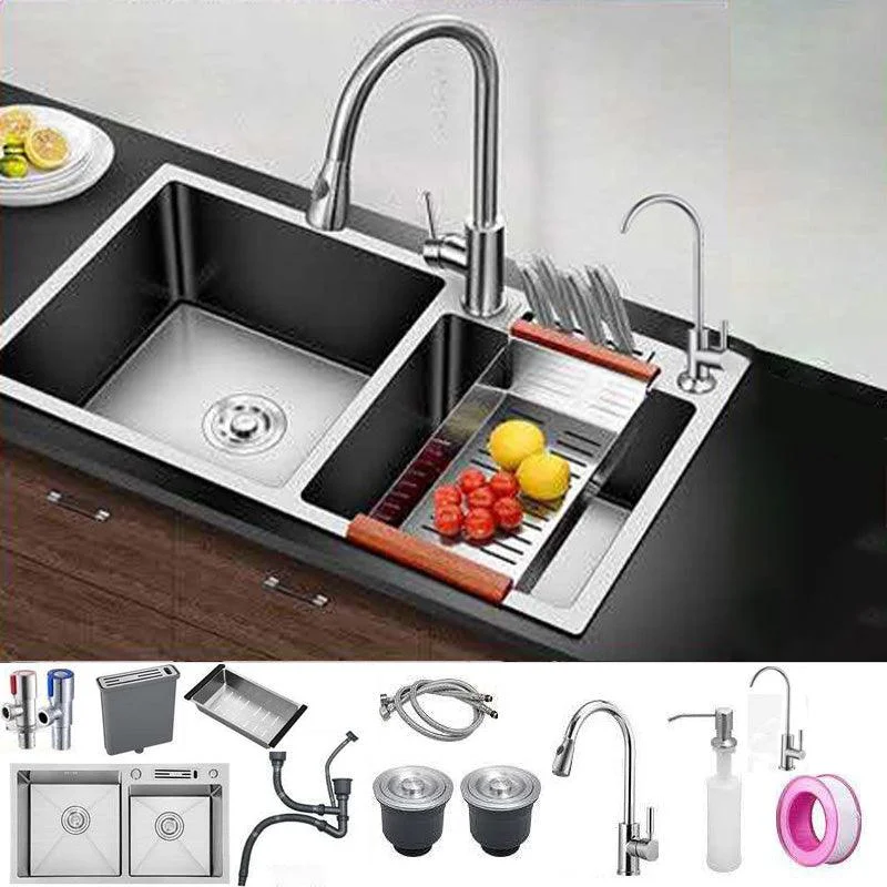 Double Basin Kitchen Sink Contemporary with Drain Assembly Sink -Bathlova