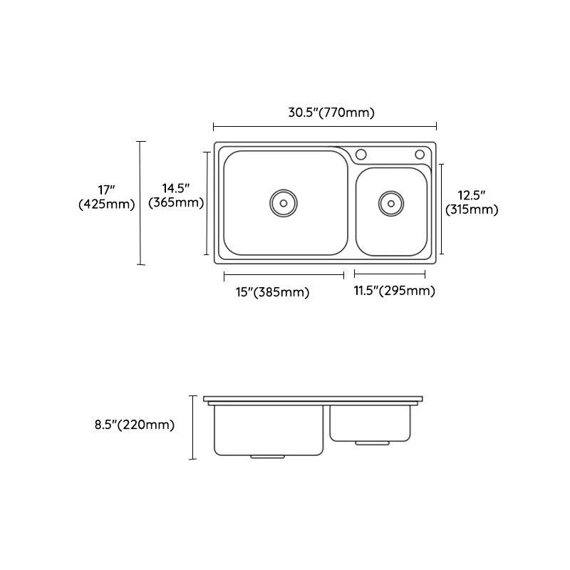 Double Basin Kitchen Sink Modern Stainless Steel Kitchen Sink with Drain Assembly -Bathlova