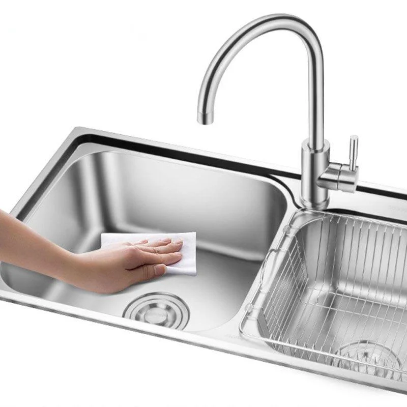 Double Basin Kitchen Sink Modern Stainless Steel Kitchen Sink with Drain Assembly -Bathlova