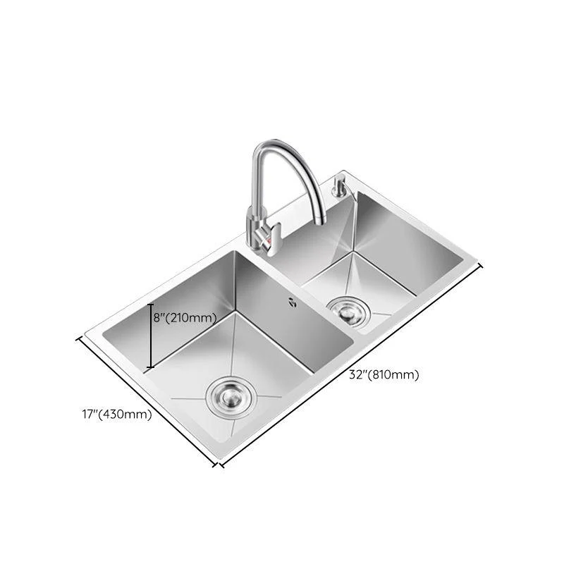 Double Basin Kitchen Sink with Basket Strainer 2 Holes Contemporary Sink -Bathlova