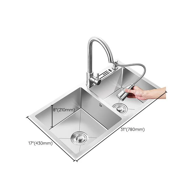 Double Basin Kitchen Sink with Basket Strainer 2 Holes Contemporary Sink -Bathlova