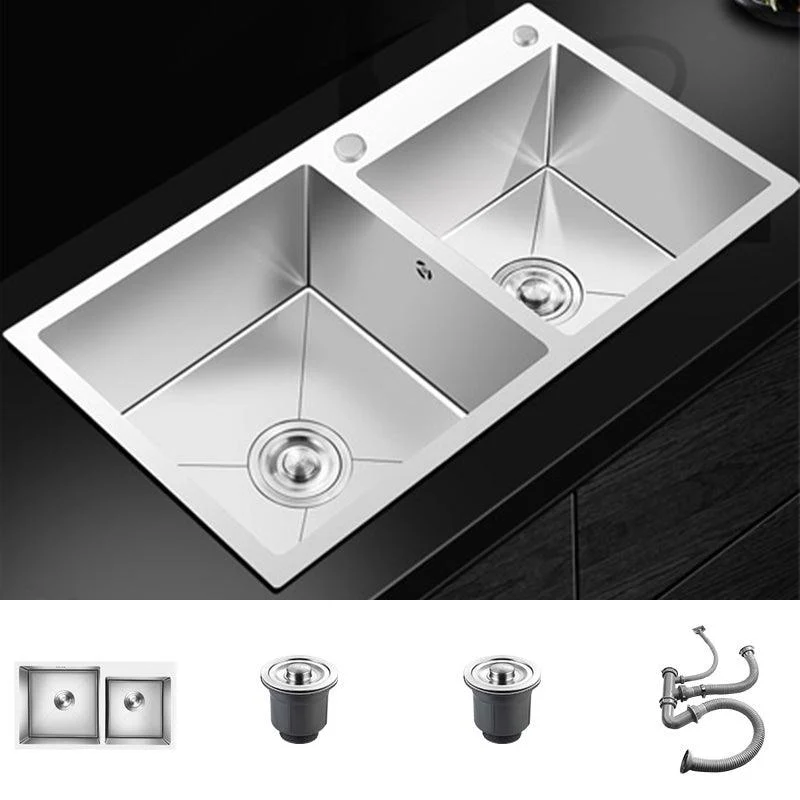 Double Basin Kitchen Sink with Basket Strainer 2 Holes Contemporary Sink -Bathlova