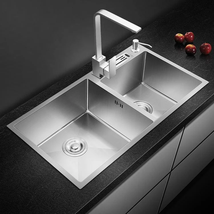 Double Bowl Kitchen Sink Stainless Steel Workstation Sink with Drain Assembly -Bathlova