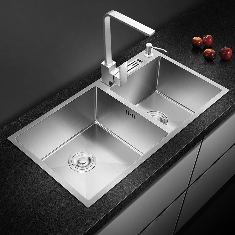 Double Bowl Kitchen Sink Stainless Steel Workstation Sink with Drain Assembly -Bathlova