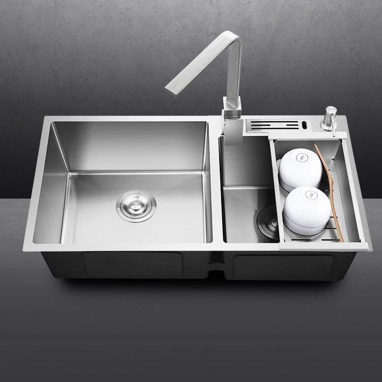 Double Bowl Kitchen Sink Stainless Steel Workstation Sink with Drain Assembly -Bathlova