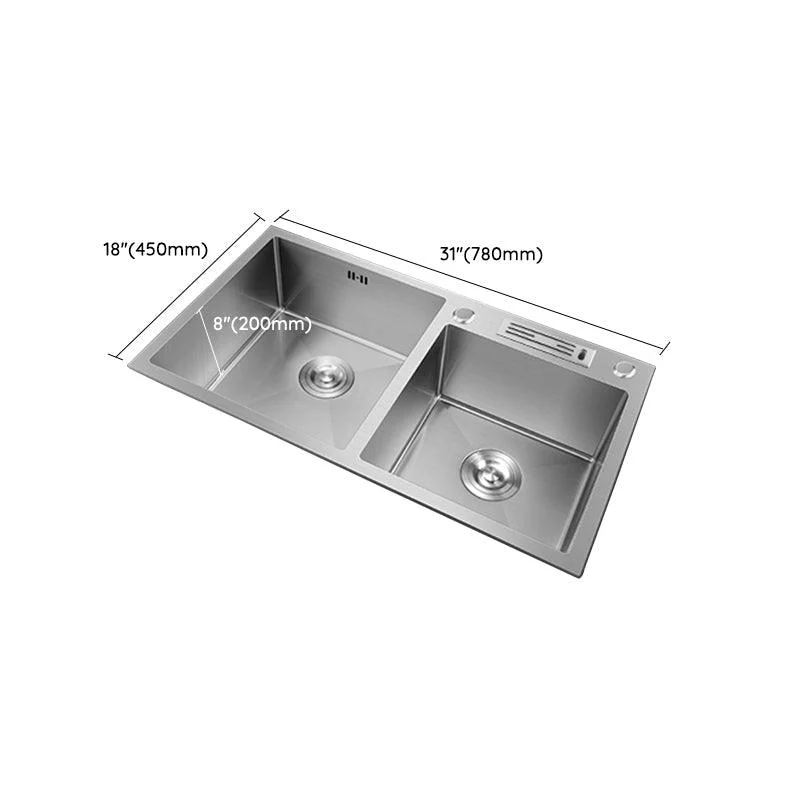 Double Bowl Kitchen Sink Stainless Steel Workstation Sink with Drain Assembly -Bathlova