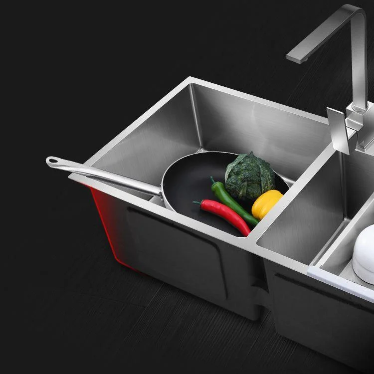 Double Bowl Kitchen Sink Stainless Steel Workstation Sink with Drain Assembly -Bathlova