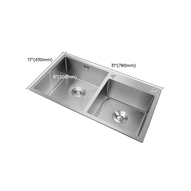 Double Bowl Kitchen Sink Stainless Steel Workstation Sink with Drain Assembly -Bathlova