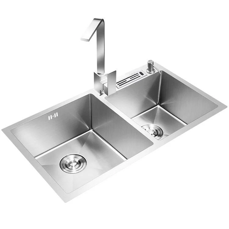 Double Bowl Kitchen Sink Stainless Steel Workstation Sink with Drain Assembly -Bathlova