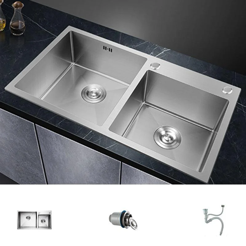 Double Bowl Kitchen Sink Stainless Steel Workstation Sink with Drain Assembly -Bathlova