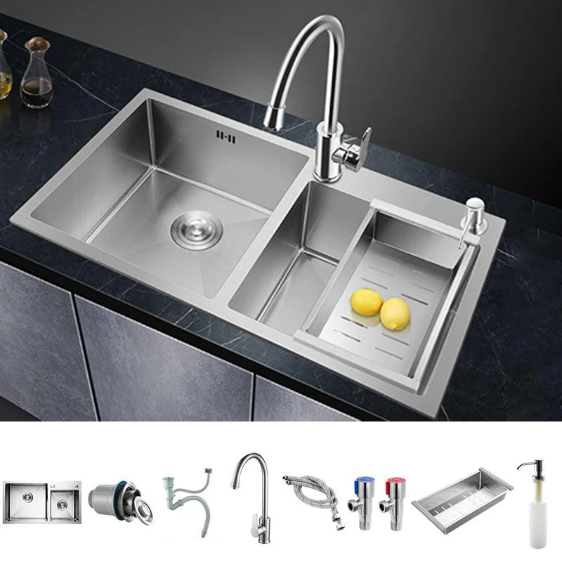 Double Bowl Kitchen Sink Stainless Steel Workstation Sink with Drain Assembly -Bathlova