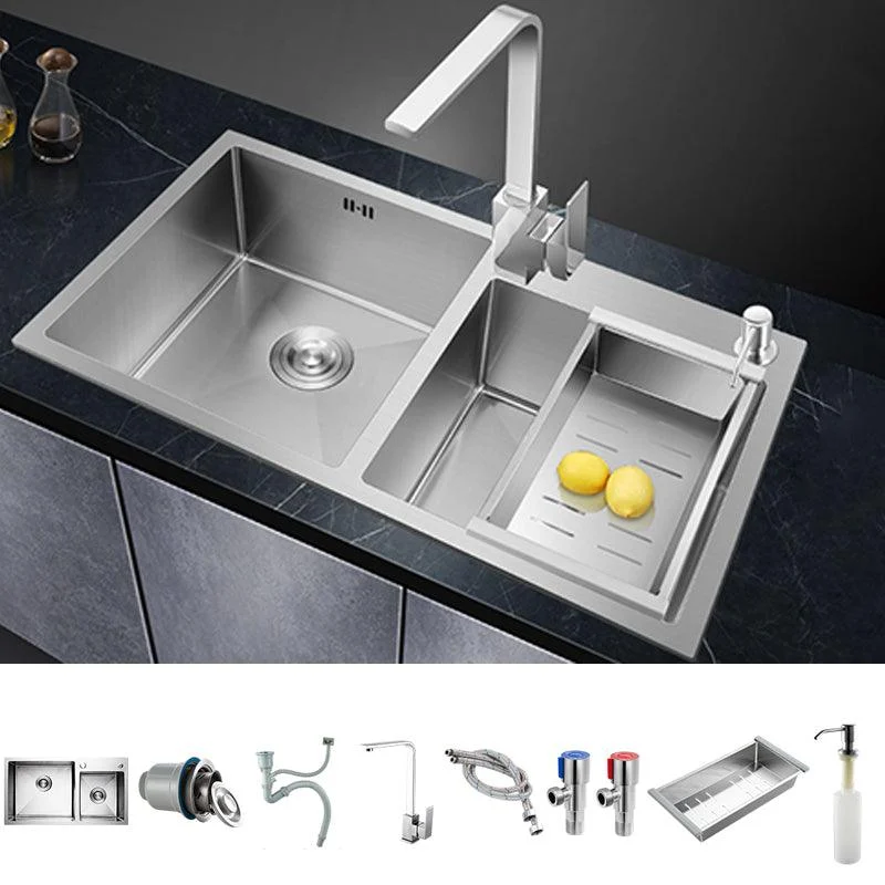 Double Bowl Kitchen Sink Stainless Steel Workstation Sink with Drain Assembly -Bathlova