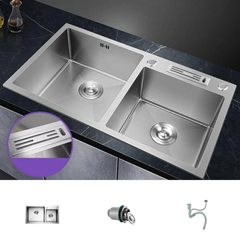 Double Bowl Kitchen Sink Stainless Steel Workstation Sink with Drain Assembly -Bathlova