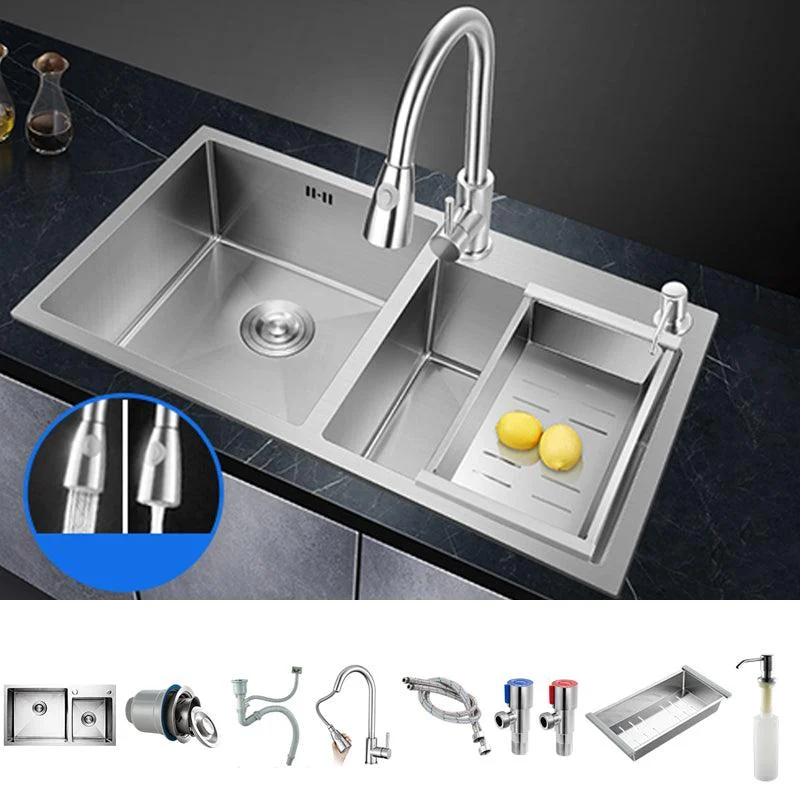 Double Bowl Kitchen Sink Stainless Steel Workstation Sink with Drain Assembly -Bathlova