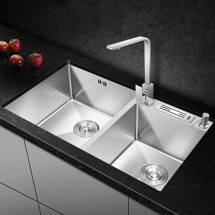 Double Bowl Kitchen Sink Stainless Steel Workstation Sink with Drain Assembly -Bathlova