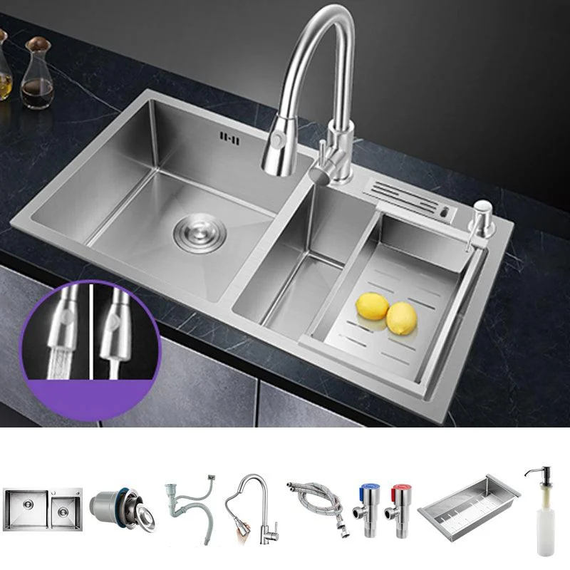 Double Bowl Kitchen Sink Stainless Steel Workstation Sink with Drain Assembly -Bathlova