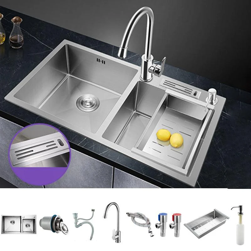 Double Bowl Kitchen Sink Stainless Steel Workstation Sink with Drain Assembly -Bathlova