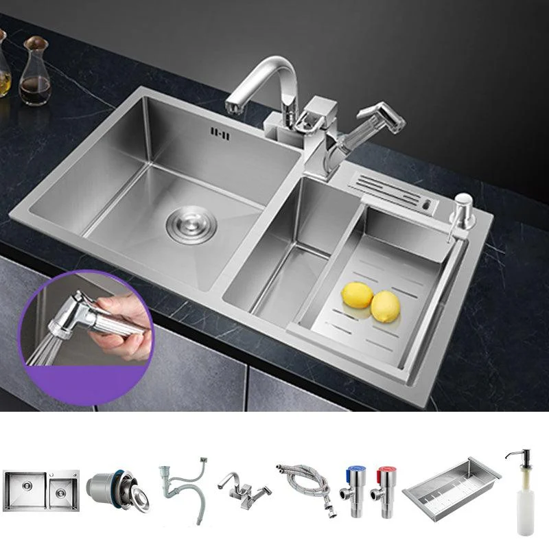 Double Bowl Kitchen Sink Stainless Steel Workstation Sink with Drain Assembly -Bathlova