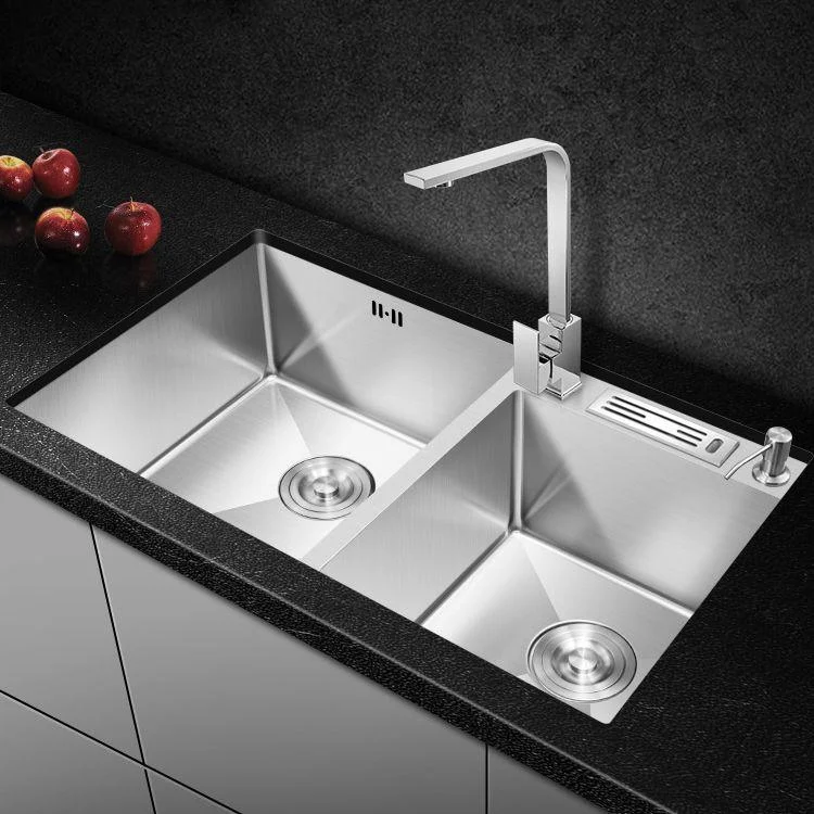 Double Bowl Kitchen Sink Stainless Steel Workstation Sink with Drain Assembly -Bathlova