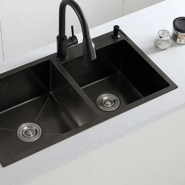 Double Bowl Stainless Steel Sink in black with Strainer Drop-In Kitchen Sink -Bathlova