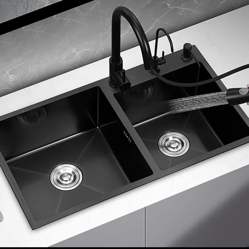 Double Bowl Stainless Steel Sink in black with Strainer Drop-In Kitchen Sink -Bathlova