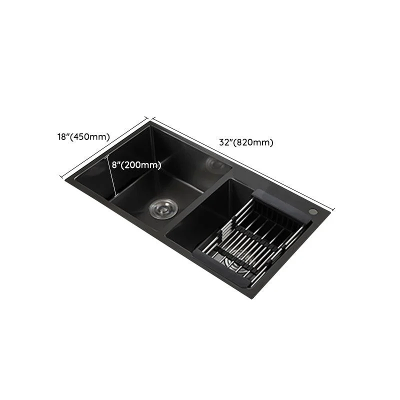 Double Bowl Stainless Steel Sink in black with Strainer Drop-In Kitchen Sink -Bathlova