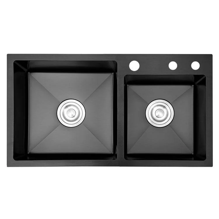 Double Bowl Stainless Steel Sink in black with Strainer Drop-In Kitchen Sink -Bathlova