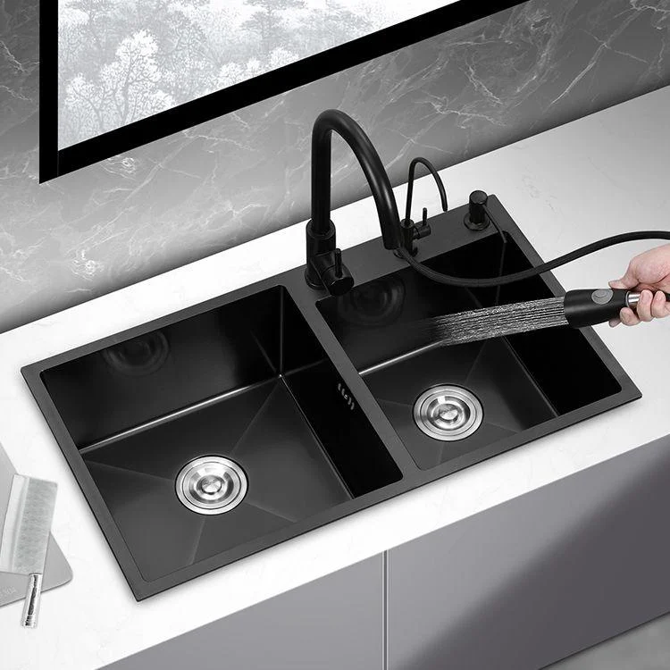 Double Bowl Stainless Steel Sink in black with Strainer Drop-In Kitchen Sink -Bathlova