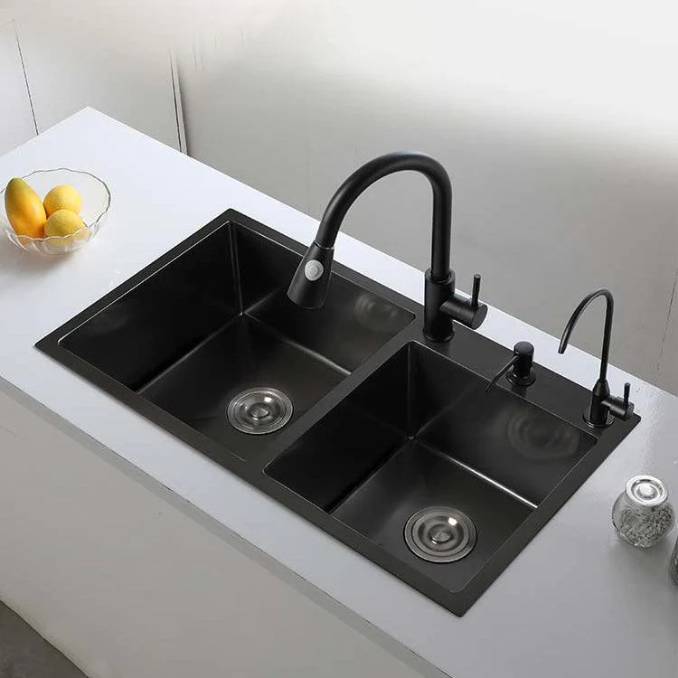 Double Bowl Stainless Steel Sink in black with Strainer Drop-In Kitchen Sink -Bathlova