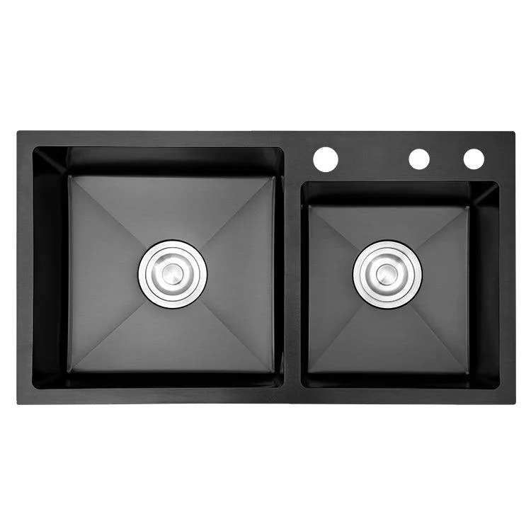 Double Bowl Stainless Steel Sink in black with Strainer Drop-In Kitchen Sink -Bathlova