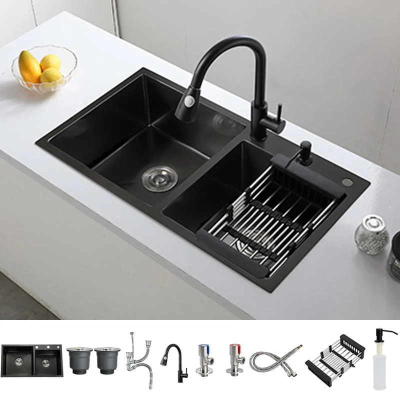 Double Bowl Stainless Steel Sink in black with Strainer Drop-In Kitchen Sink -Bathlova