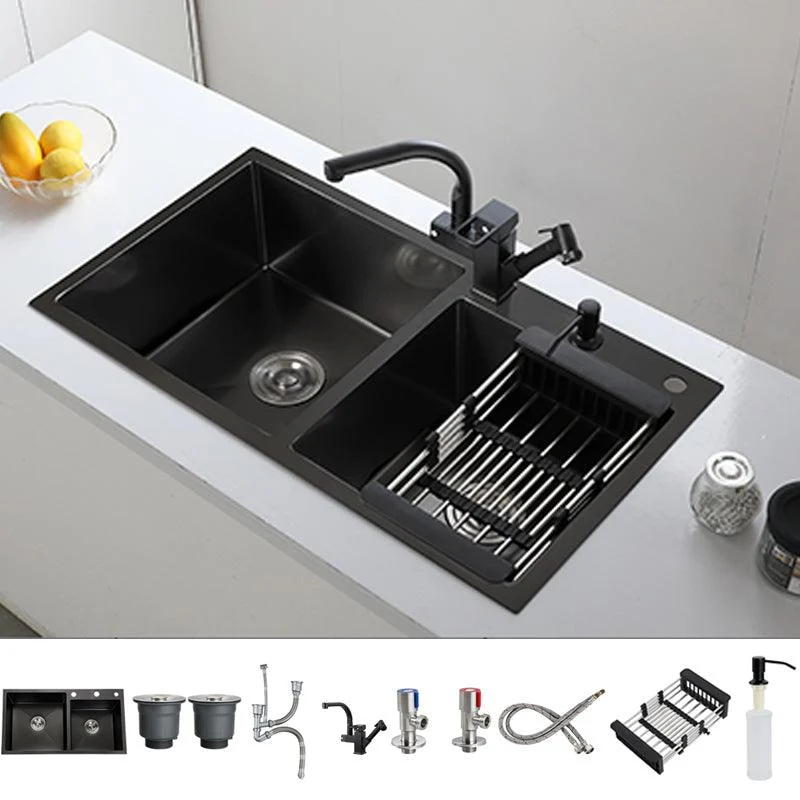 Double Bowl Stainless Steel Sink in black with Strainer Drop-In Kitchen Sink -Bathlova