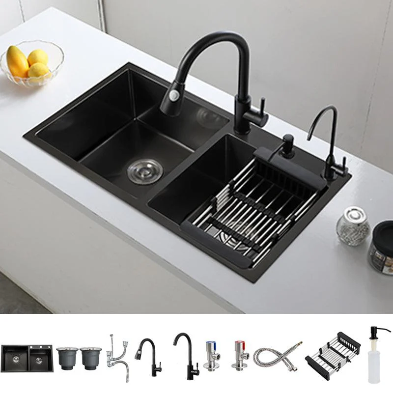 Double Bowl Stainless Steel Sink in black with Strainer Drop-In Kitchen Sink -Bathlova