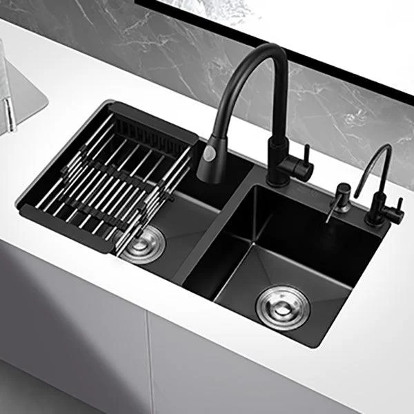 Double Bowl Stainless Steel Sink in black with Strainer Drop-In Kitchen Sink -Bathlova