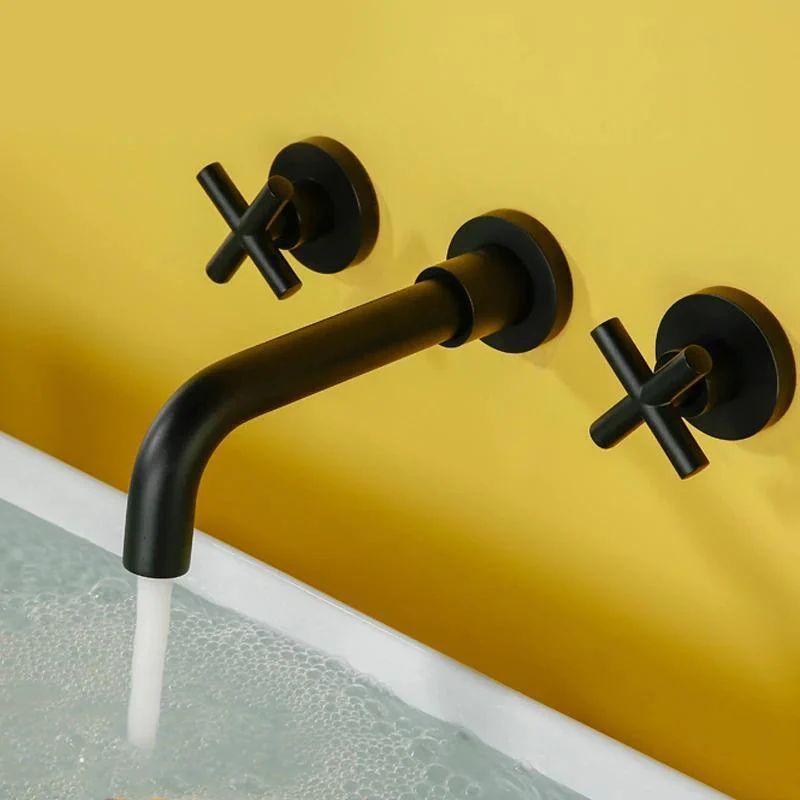 Double Cross Handle Wall Mounted Bathroom Sink Long Nose Tap -Bathlova