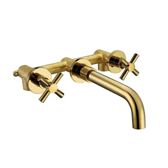 Double Cross Handle Wall Mounted Bathroom Sink Long Nose Tap -Bathlova