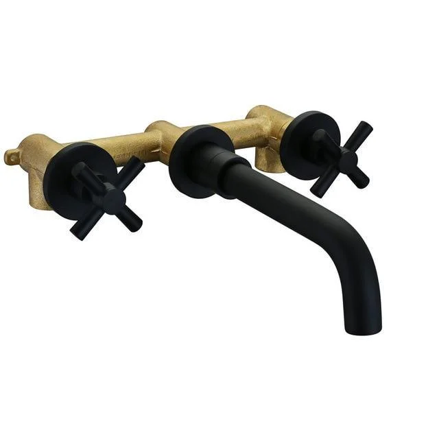 Double Cross Handle Wall Mounted Bathroom Sink Long Nose Tap -Bathlova